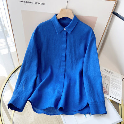 Camisa de Lino Azul Suelta - Comodidad Natural - Image 22