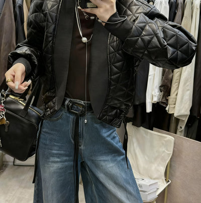 Chaqueta de Cuero PU Acolchada a Cuadros - Estilo Desenfadado y Cálido - Image 7