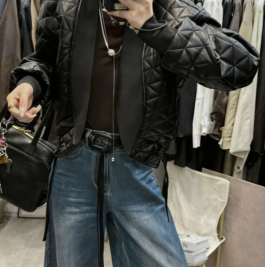 Chaqueta de Cuero PU Acolchada a Cuadros - Estilo Desenfadado y Cálido - Image 7