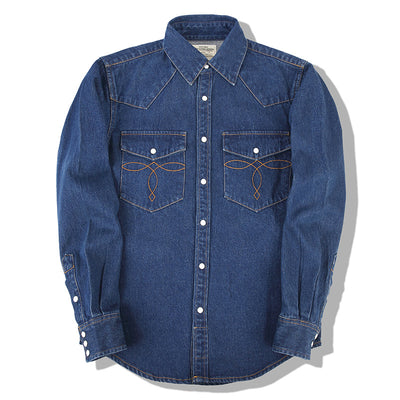 Camisa Denim Lavado Floral con Bolsillo Frontal - Image 5