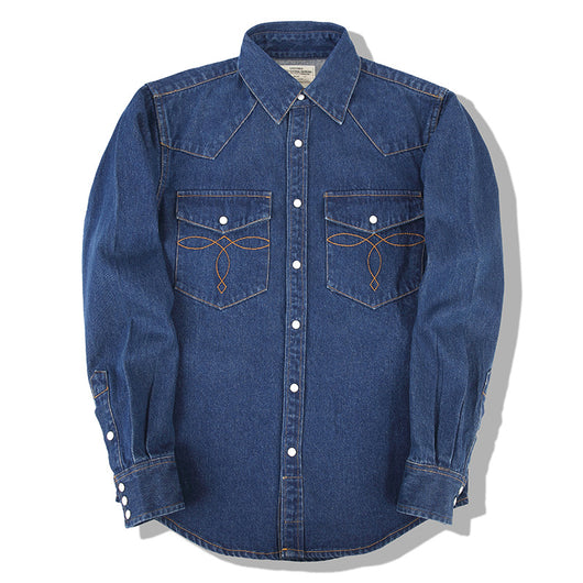 Camisa Denim Lavado Floral con Bolsillo Frontal - Image 5