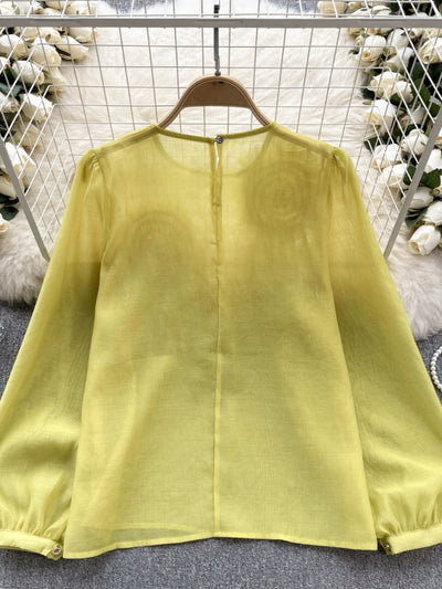 Blusa Slim Fit con Flores 3D y Mangas Abullonadas para Mujer - Image 5
