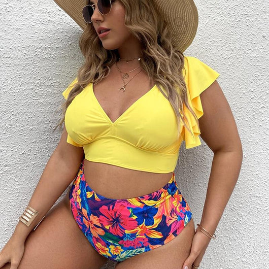 Bikini Dividido con Volantes Estampado y Cintura Alta para Mujer - Image 8