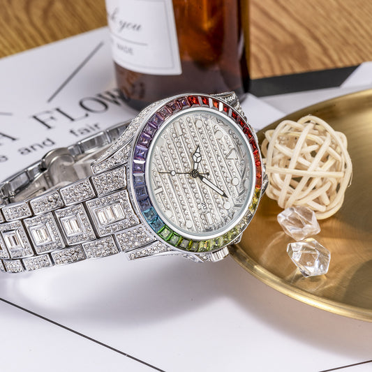 Reloj Inteligente para Hombre Arcoíris Degradado con Diamantes Resistente al Agua
