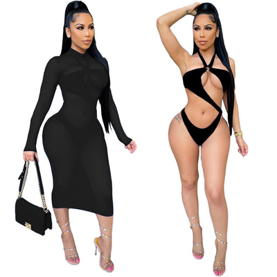 Traje de Baño Dos Piezas Elegante con Tul Transparente - Image 7