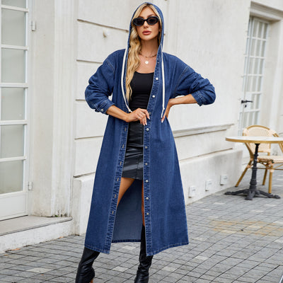 Abrigo Denim Largo con Capucha Efecto Desgastado para Mujer - Image 2