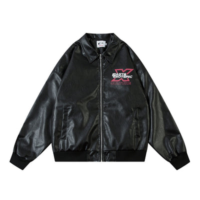 Chaqueta de Cuero PU Estilo Europeo Americano con Estampado Automotriz - Image 6