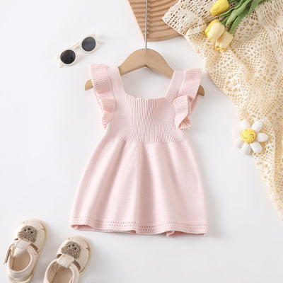 Vestido Tejido para Niña con Mangas Volantes y Detalles Selvedge - Image 10