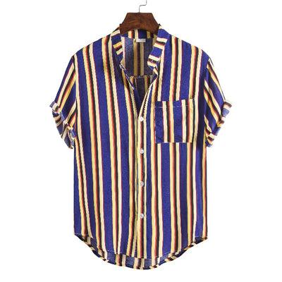 Camisa Casual Hombre Talla Grande Cuello Parado Rayas Manga Corta - Image 11