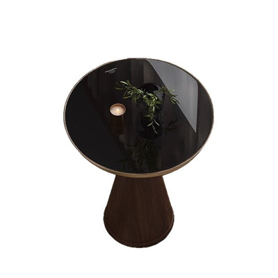 Mesa Auxiliar Redonda de Cristal Templado con Base de Madera Maciza - Diseño Moderno Lujo - Image 5