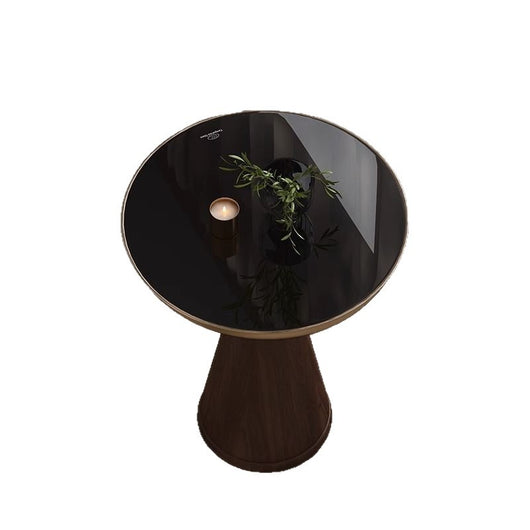 Mesa Auxiliar Redonda de Cristal Templado con Base de Madera Maciza - Diseño Moderno Lujo - Image 5