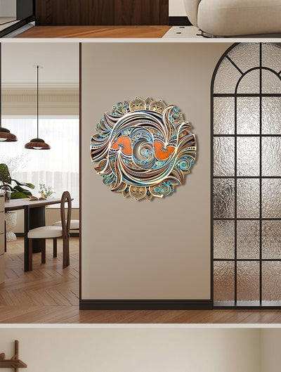 Arte Decorativo Pared Peces Dobles Tallado Madera Redondo Retro - Image 9