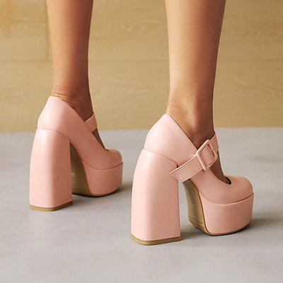 Zapatos de Cuero Talla Grande con Tacón Grueso para Mujer - Image 9