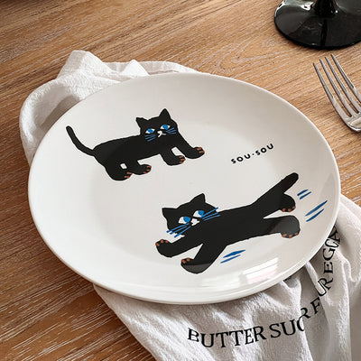 Plato de Cerámica Gato Negro - Vajilla Elegante para Desayuno y Ensalada - Image 16