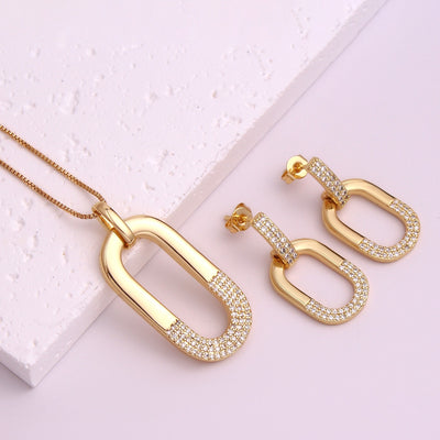 Collar con Aretes de Circonia Ovalada Incrustada para Mujer - Image 12