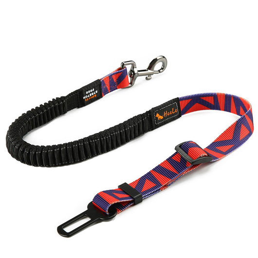 Red pet seat belt with reflective stitching, featuring a metal swivel clip and a black car seat belt buckle. - Image 10