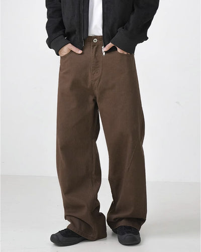 Pantalones Rectos de Algodón Lavado Estilo Retro en Marrón - Image 19