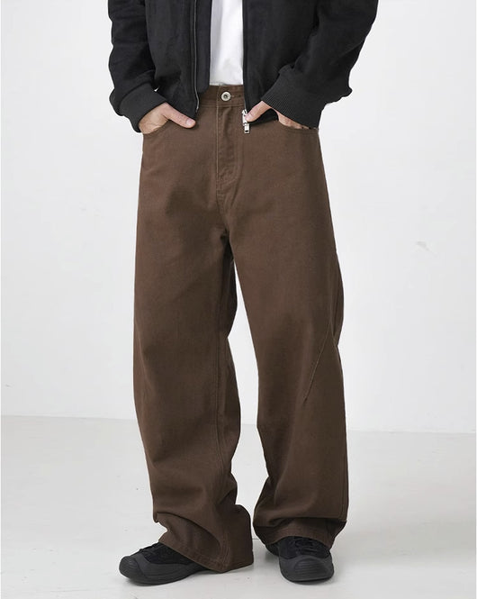 Pantalones Rectos de Algodón Lavado Estilo Retro en Marrón - Image 19