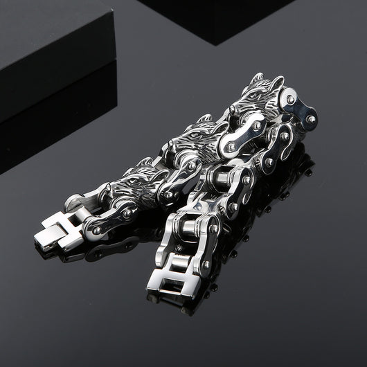 Pulsera de Acero Titanio para Hombre - Diseño Lobo Biker Rock Hip Hop - Image 3
