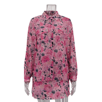 Conjunto de Dos Piezas: Blusa Elegante con Solapa y Falda Corta para Mujer - Image 9