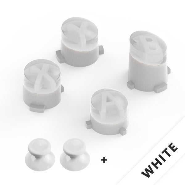 Orange ABXY bullet button replacements and two matching mushroom head thumbstick caps for Xbox One gamepad. - Image 2