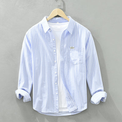 Camisa Oxford Casual de Rayas para Hombre - Corte Relajado y Manga Larga - Image 9