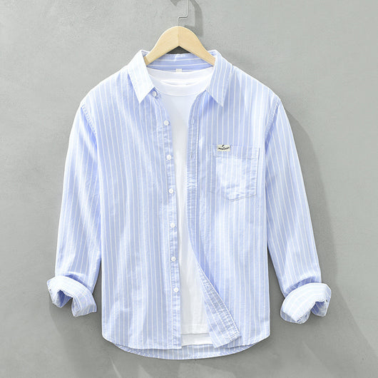 Camisa Oxford Casual de Rayas para Hombre - Corte Relajado y Manga Larga - Image 9