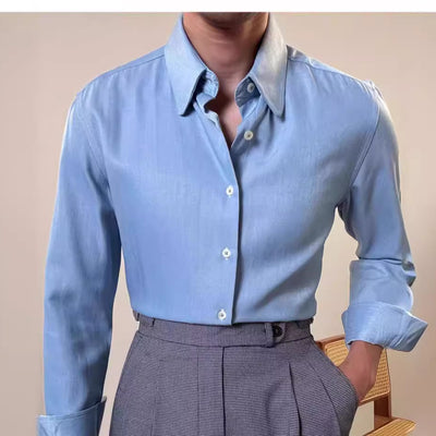 Camisa Casual Business de Manga Larga con Cuello Redondo para Hombre - Image 7