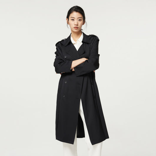Abrigo Trench de Seda Doble Largo para Mujer - Image 3