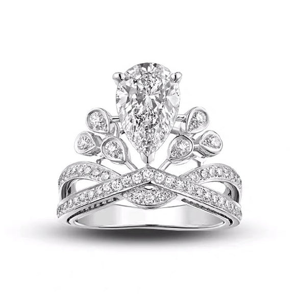 Anillo de Plata Esterlina Gota de Agua Vintage Princesa Real