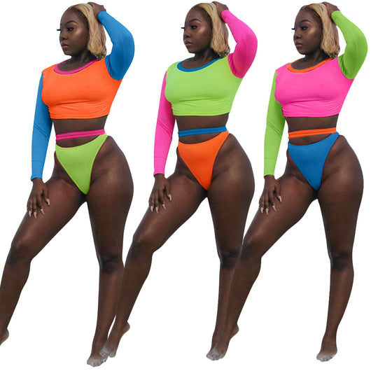 Traje de Baño Bicolor con Contraste de Moda Europea y Americana - Image 2