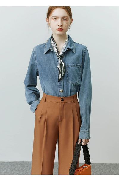 Chaqueta Camisa Denim Azul Suave con Efecto Bandage para Mujer - Image 9