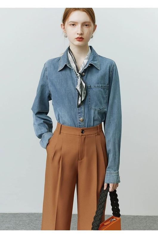 Chaqueta Camisa Denim Azul Suave con Efecto Bandage para Mujer - Image 9