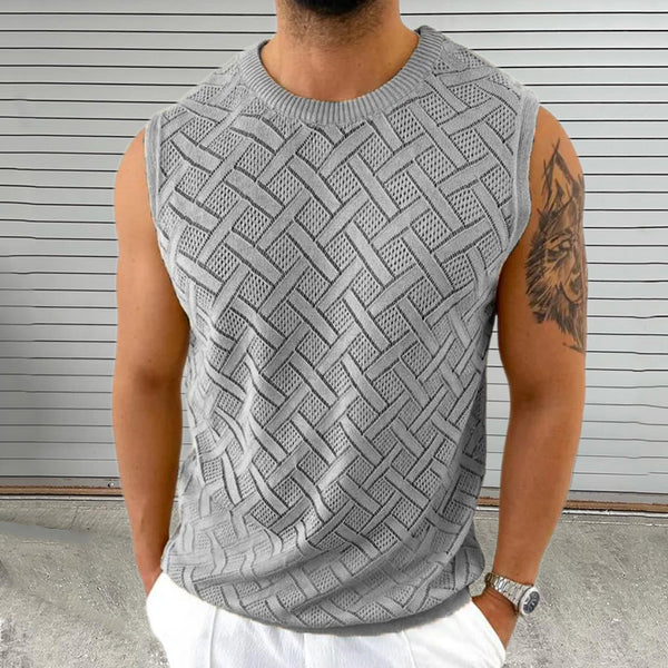 Chaleco Tejido Cuello Redondo para Hombre con Calado Primavera-Verano
