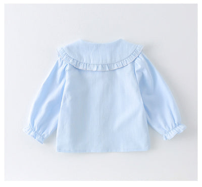 Blusa Básica Blanca de Algodón con Manga Larga para Niña - Image 12