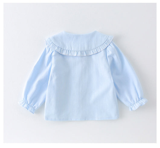 Blusa Básica Blanca de Algodón con Manga Larga para Niña - Image 12