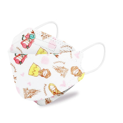 White children's KN95 mask with a cute cartoon pattern of blue bunnies, pink bears, trees, and flowers. - Image 7