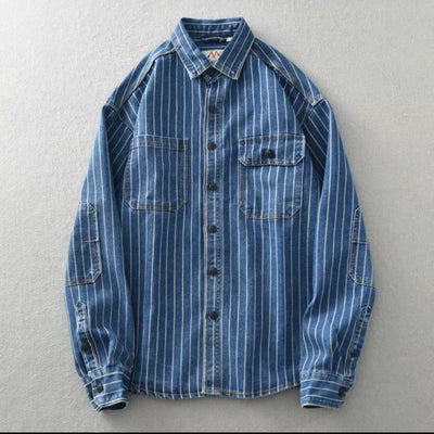 Camisa Holgada a Rayas de Manga Larga Estilo Americano Desgastado - Image 3
