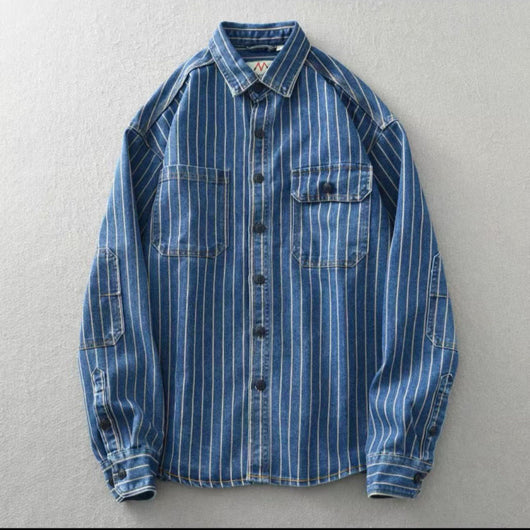 Camisa Holgada a Rayas de Manga Larga Estilo Americano Desgastado - Image 3