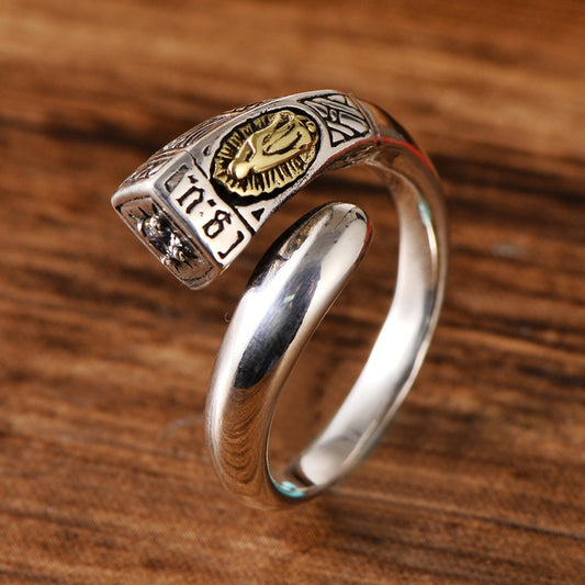 Anillo de Plata 925 Virgen María con Diamantes Estilo Vintage