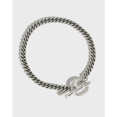 Pulsera Cadena Geométrica Retro con Anillo - Accesorios de Plata Moderna - Image 6