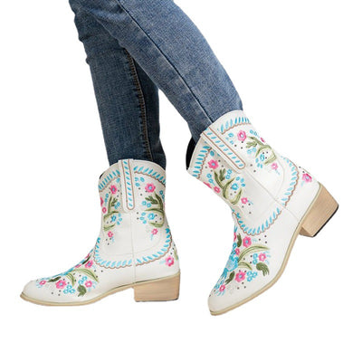 Botas Vaqueras Medianas Bordadas con Flores Étnicas Estilo Europeo Americano - Image 9