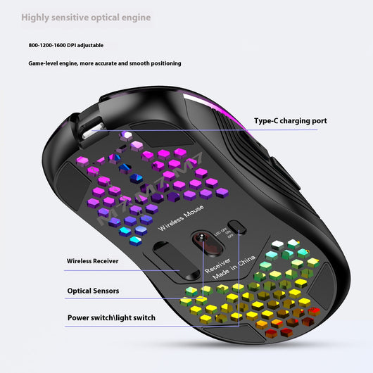 Ratón Inalámbrico Luminoso con Diseño Calado Ultraligero - Image 4