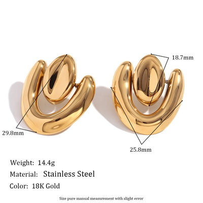 Aretes de Corazón Irregular Acero Inoxidable Chapado en Oro 18K con Costuras Geométricas - Image 2