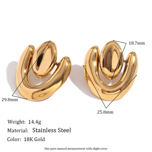Aretes de Corazón Irregular Acero Inoxidable Chapado en Oro 18K con Costuras Geométricas - Image 2