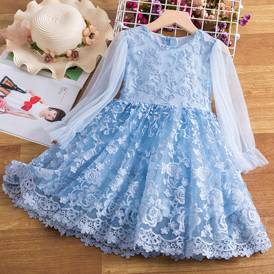 Vestido Infantil Largo de Encaje Princesa con Manga Larga - Image 11