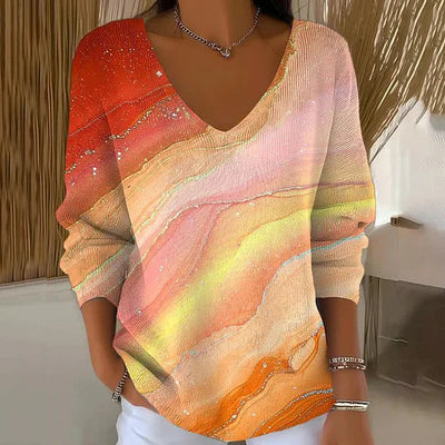 Suéter Cuello V Manga Larga con Impresión 3D Digital para Mujer - Image 17