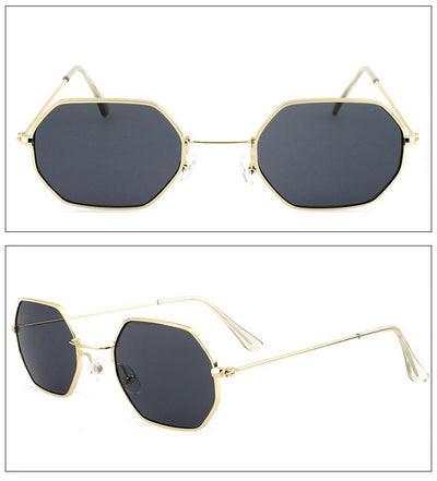 Silver polygonal sunglasses with clear lenses, featuring a thin metal frame and vintage style. - Image 32