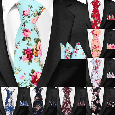 Corbata Casual de Algodón con Estampado Floral 6cm + Pañuelo de Bolsillo - Image 24