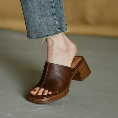 Pantuflas Retro con Tacón Grueso y Punta Cuadrada para Mujer - Comodidad de Verano